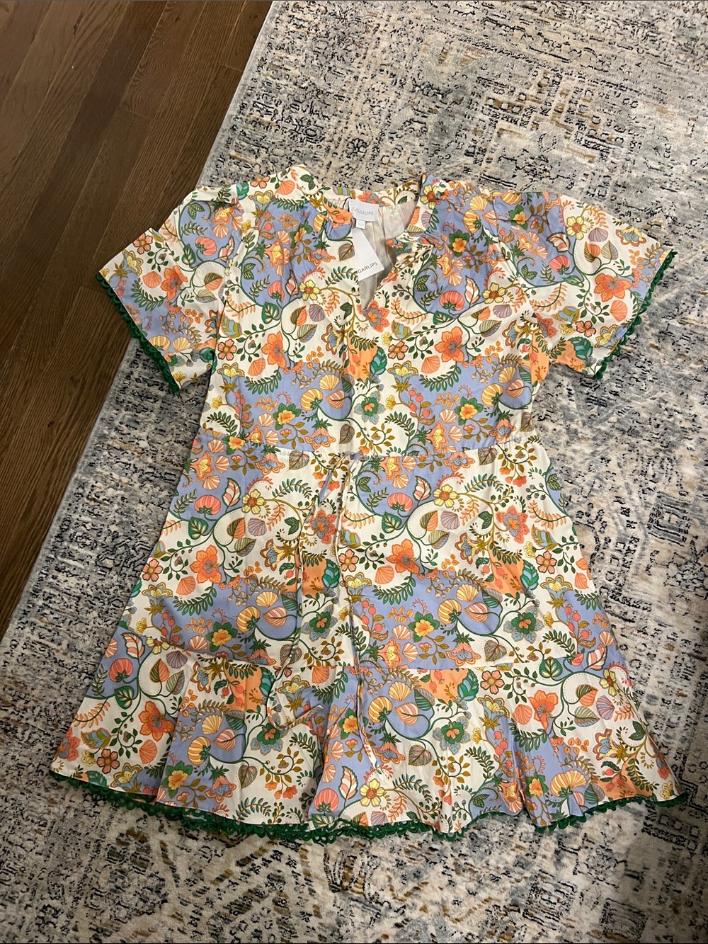 Red Dress Boutique Floral Short Sleeve Tiered Dress in Lavender, Orange, Green